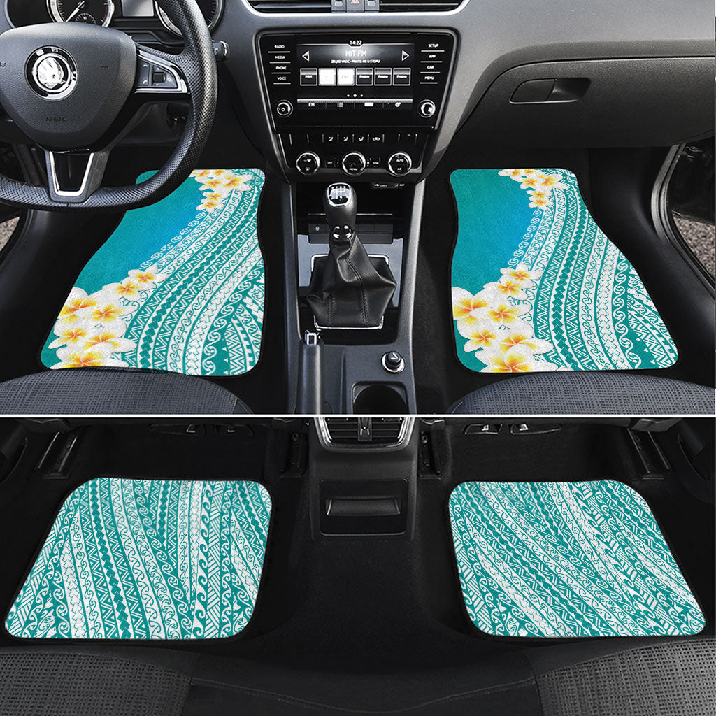 Tahiti Plumeria Tribal Pattern Car Mats Wave Style Turquoise LT05 Set 4pcs Turquoise - Polynesian Pride