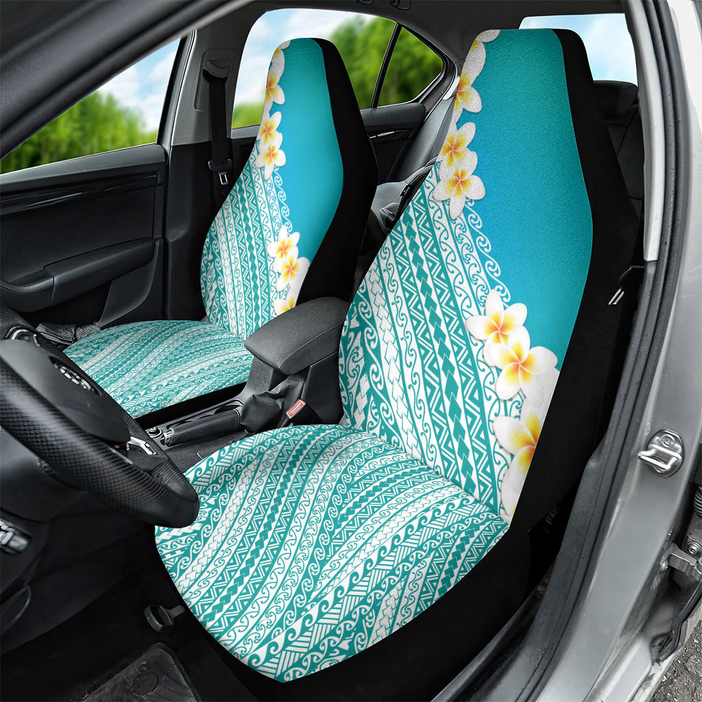 Tahiti Plumeria Tribal Pattern Car Seat Cover Wave Style Turquoise LT05 - Polynesian Pride