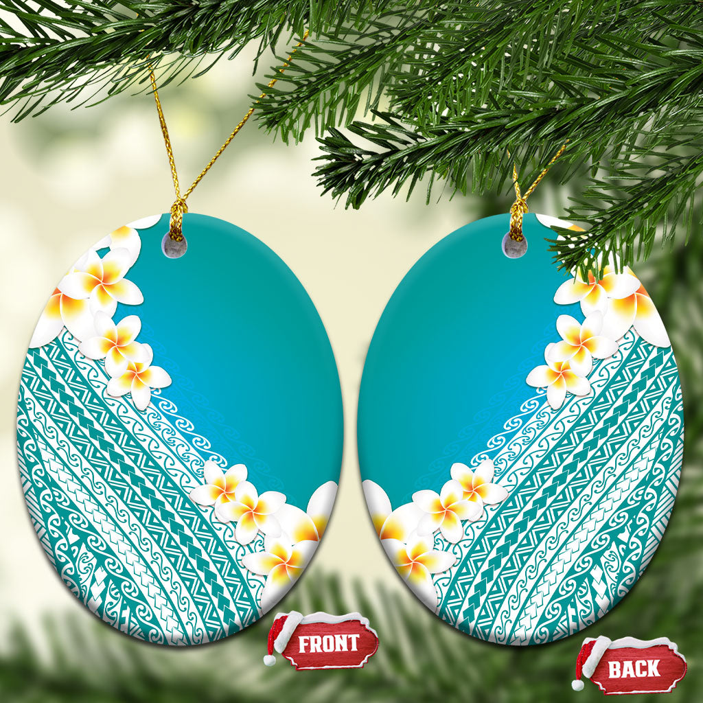 Tahiti Plumeria Tribal Pattern Ceramic Ornament Wave Style Turquoise