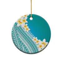 Tahiti Plumeria Tribal Pattern Ceramic Ornament Wave Style Turquoise