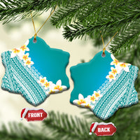 Tahiti Plumeria Tribal Pattern Ceramic Ornament Wave Style Turquoise