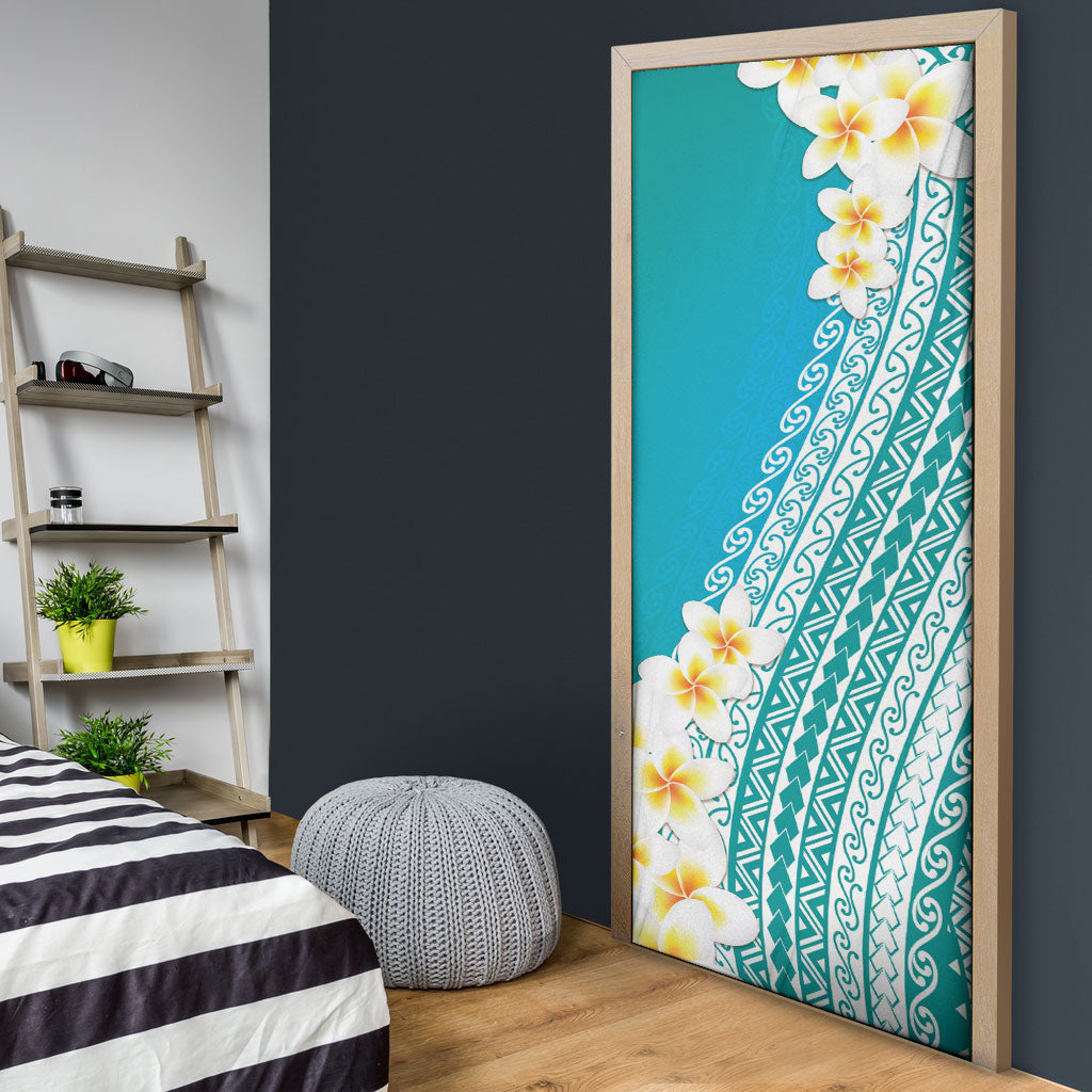 Tahiti Plumeria Tribal Pattern Door Cover Wave Style Turquoise LT05 - Polynesian Pride