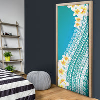 Tahiti Plumeria Tribal Pattern Door Cover Wave Style Turquoise LT05 - Polynesian Pride