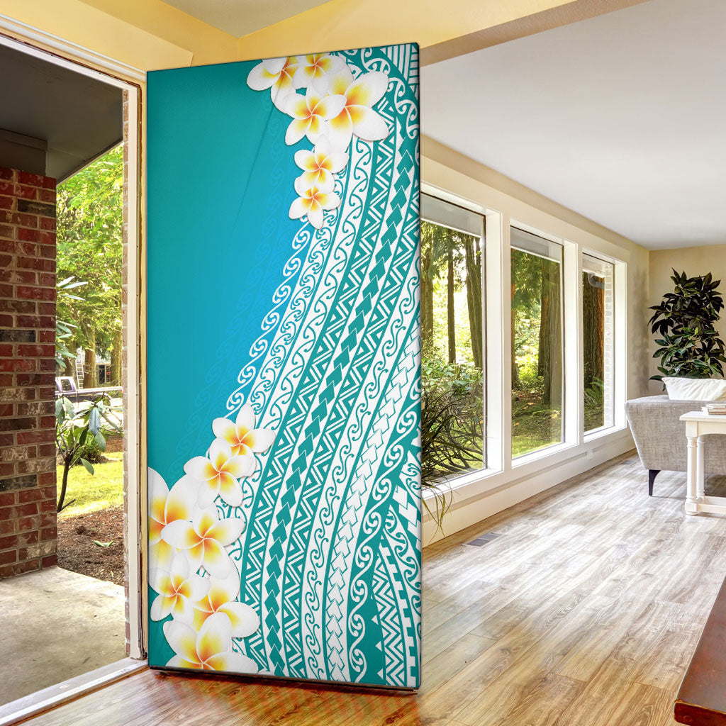 Tahiti Plumeria Tribal Pattern Door Cover Wave Style Turquoise LT05 - Polynesian Pride