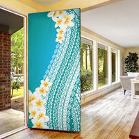 Tahiti Plumeria Tribal Pattern Door Cover Wave Style Turquoise LT05 - Polynesian Pride