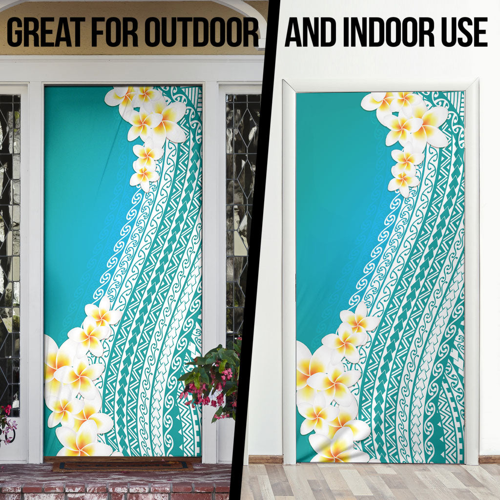 Tahiti Plumeria Tribal Pattern Door Cover Wave Style Turquoise LT05 - Polynesian Pride