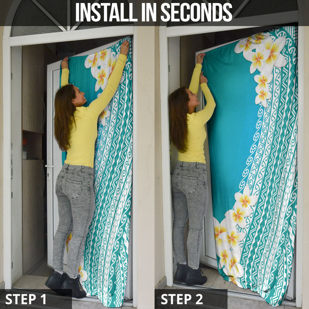 Tahiti Plumeria Tribal Pattern Door Cover Wave Style Turquoise LT05 - Polynesian Pride