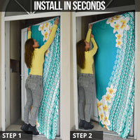 Tahiti Plumeria Tribal Pattern Door Cover Wave Style Turquoise LT05 - Polynesian Pride