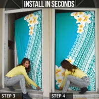 Tahiti Plumeria Tribal Pattern Door Cover Wave Style Turquoise LT05 - Polynesian Pride