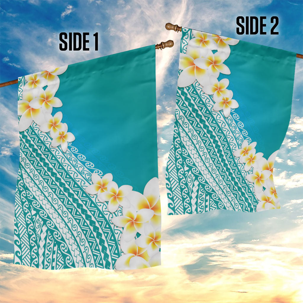 Tahiti Plumeria Tribal Pattern Garden Flag Wave Style Turquoise LT05 - Polynesian Pride