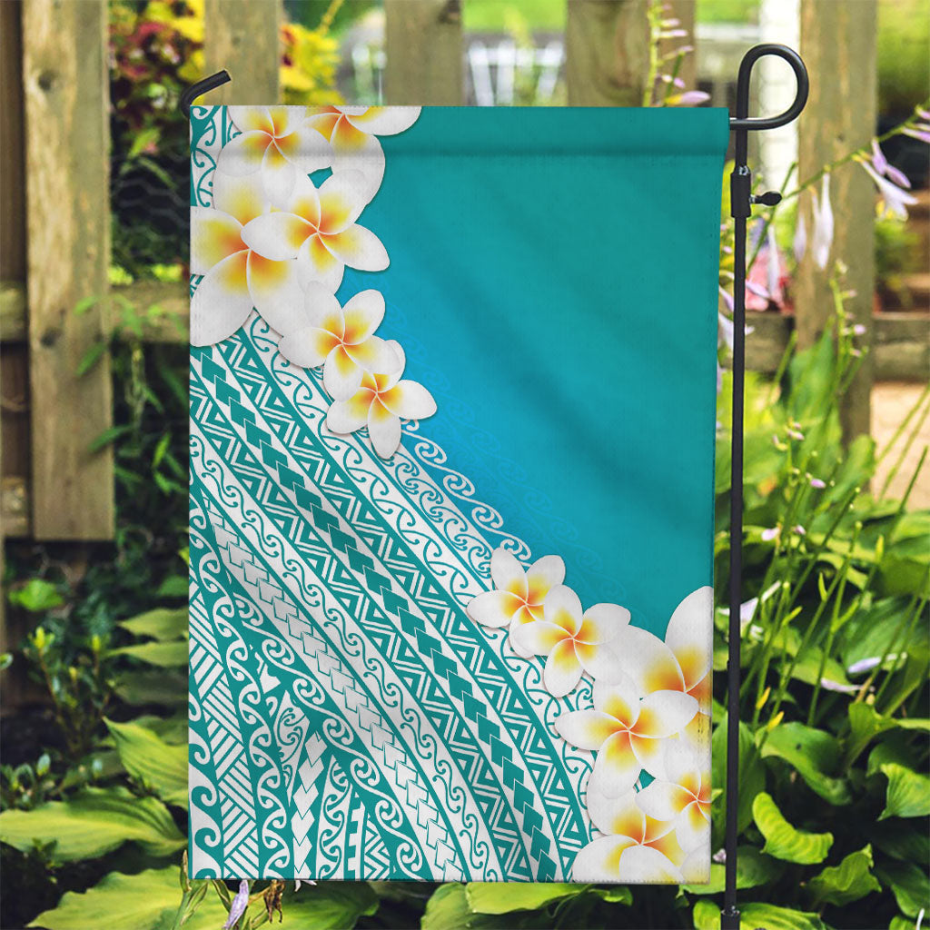 Tahiti Plumeria Tribal Pattern Garden Flag Wave Style Turquoise LT05 Garden Flag Turquoise - Polynesian Pride