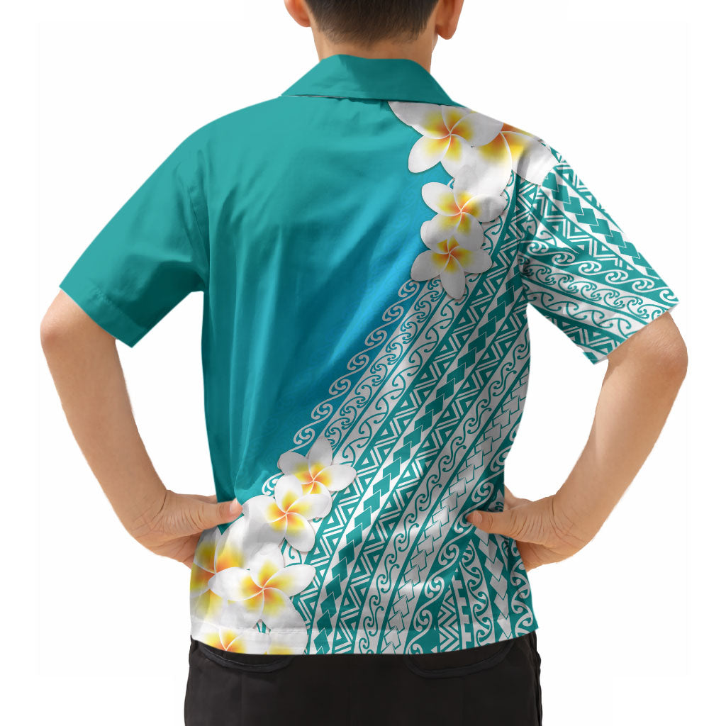 Tahiti Plumeria Tribal Pattern Hawaiian Shirt Wave Style Turquoise LT05 - Polynesian Pride