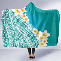 Tahiti Plumeria Tribal Pattern Hooded Blanket Wave Style Turquoise LT05 One Size Turquoise - Polynesian Pride