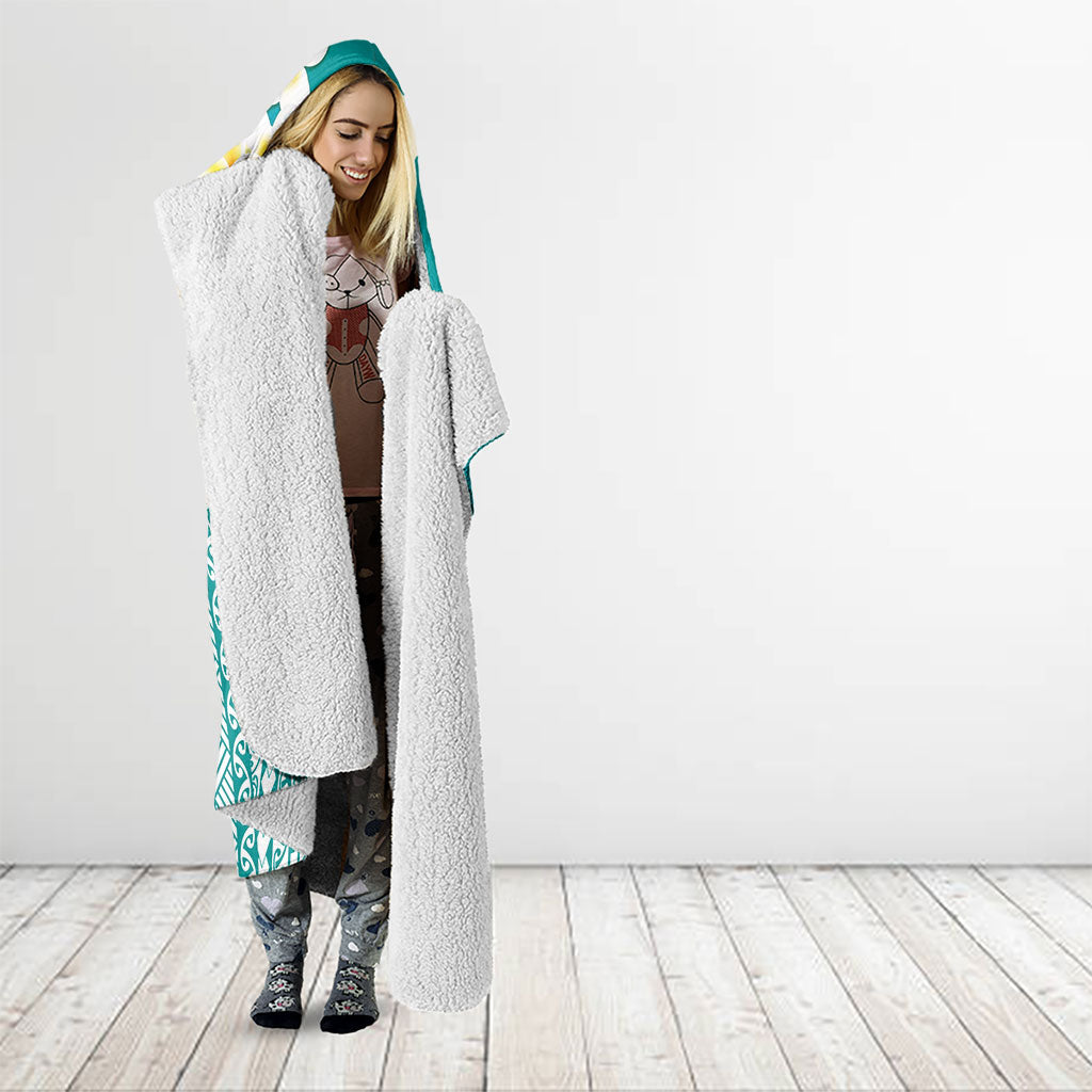 Tahiti Plumeria Tribal Pattern Hooded Blanket Wave Style Turquoise LT05 - Polynesian Pride