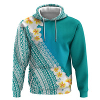 Tahiti Plumeria Tribal Pattern Hoodie Wave Style Turquoise LT05 Pullover Hoodie Turquoise - Polynesian Pride
