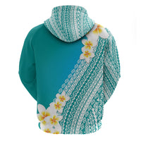 Tahiti Plumeria Tribal Pattern Hoodie Wave Style Turquoise LT05 - Polynesian Pride