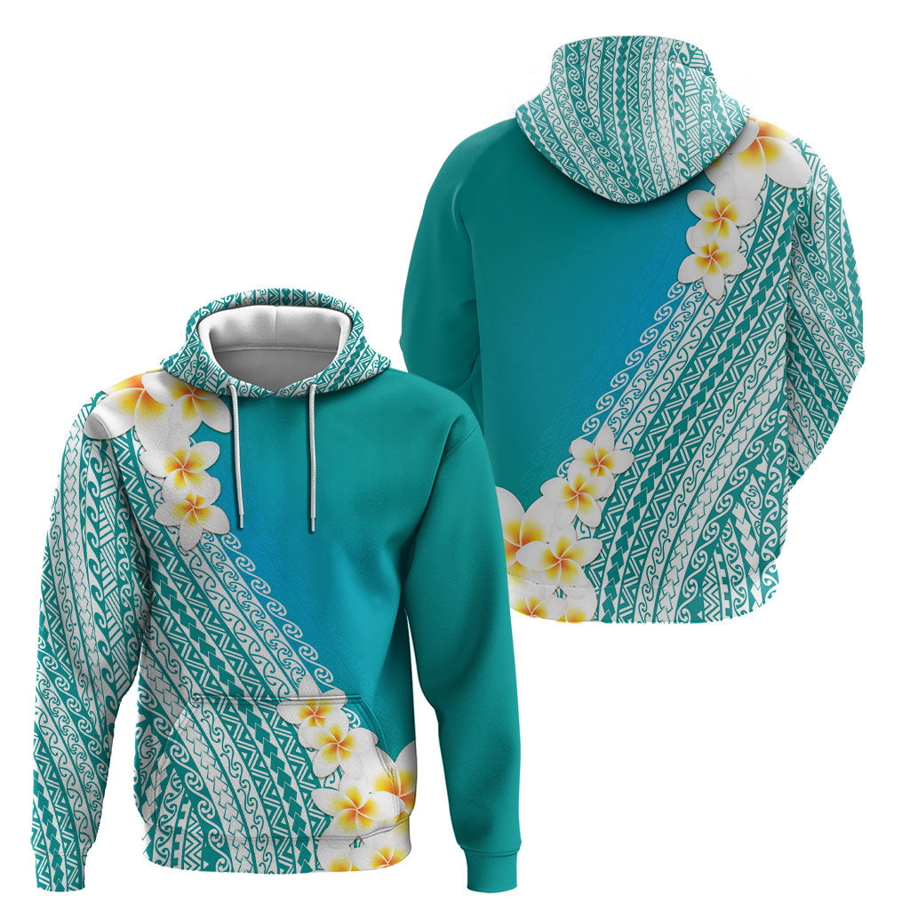 Tahiti Plumeria Tribal Pattern Hoodie Wave Style Turquoise LT05 - Polynesian Pride