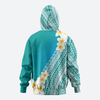 Tahiti Plumeria Tribal Pattern Hoodie Wave Style Turquoise LT05 - Polynesian Pride
