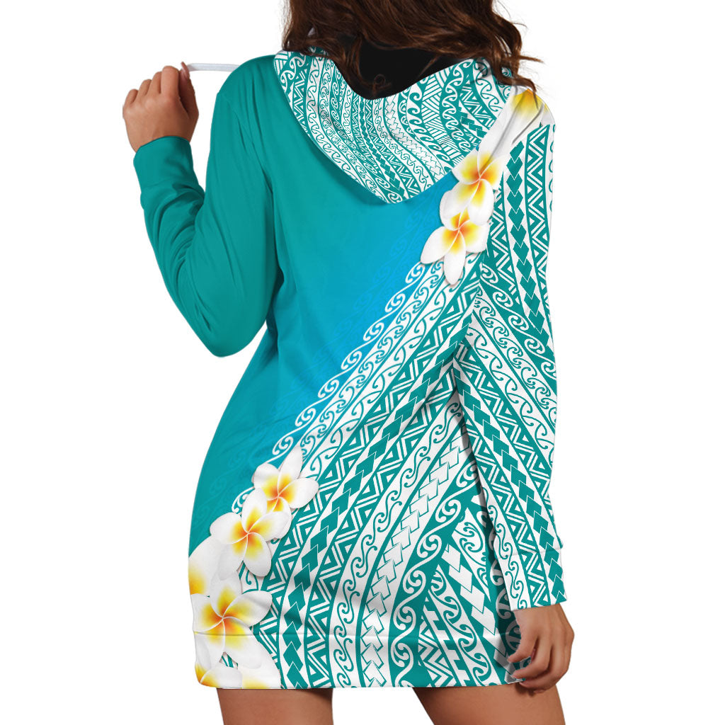 Tahiti Plumeria Tribal Pattern Hoodie Dress Wave Style Turquoise LT05 - Polynesian Pride