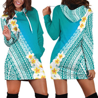 Tahiti Plumeria Tribal Pattern Hoodie Dress Wave Style Turquoise LT05 - Polynesian Pride