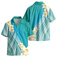 Tahiti Plumeria Tribal Pattern Kid Hawaiian Shirt Wave Style Turquoise LT05 - Polynesian Pride