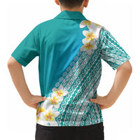 Tahiti Plumeria Tribal Pattern Kid Hawaiian Shirt Wave Style Turquoise LT05 - Polynesian Pride