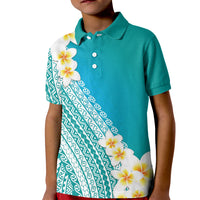 Tahiti Plumeria Tribal Pattern Kid Polo Shirt Wave Style Turquoise LT05 Kid Turquoise - Polynesian Pride