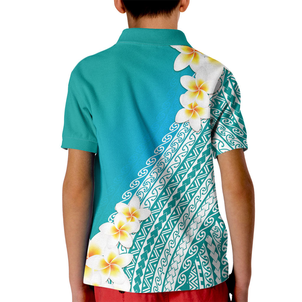 Tahiti Plumeria Tribal Pattern Kid Polo Shirt Wave Style Turquoise LT05 - Polynesian Pride