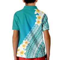 Tahiti Plumeria Tribal Pattern Kid Polo Shirt Wave Style Turquoise LT05 - Polynesian Pride