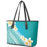 Tahiti Plumeria Tribal Pattern Leather Tote Bag Wave Style Turquoise LT05 - Polynesian Pride