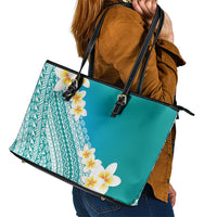 Tahiti Plumeria Tribal Pattern Leather Tote Bag Wave Style Turquoise LT05 - Polynesian Pride