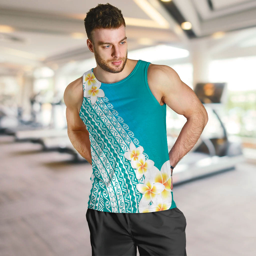 Tahiti Plumeria Tribal Pattern Men Tank Top Wave Style Turquoise LT05 Turquoise - Polynesian Pride