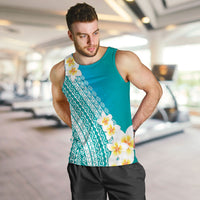 Tahiti Plumeria Tribal Pattern Men Tank Top Wave Style Turquoise LT05 Turquoise - Polynesian Pride