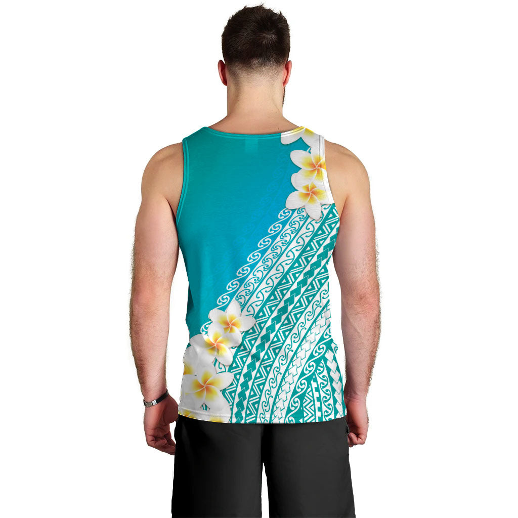 Tahiti Plumeria Tribal Pattern Men Tank Top Wave Style Turquoise LT05 - Polynesian Pride