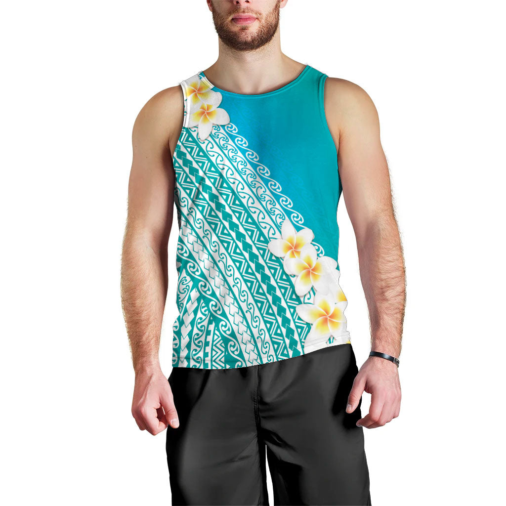 Tahiti Plumeria Tribal Pattern Men Tank Top Wave Style Turquoise LT05 - Polynesian Pride