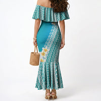Tahiti Plumeria Tribal Pattern Mermaid Dress Wave Style Turquoise LT05 - Polynesian Pride
