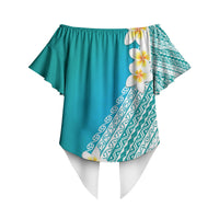 Tahiti Plumeria Tribal Pattern Off Shoulder Wrap Waist Top Wave Style Turquoise LT05 - Polynesian Pride
