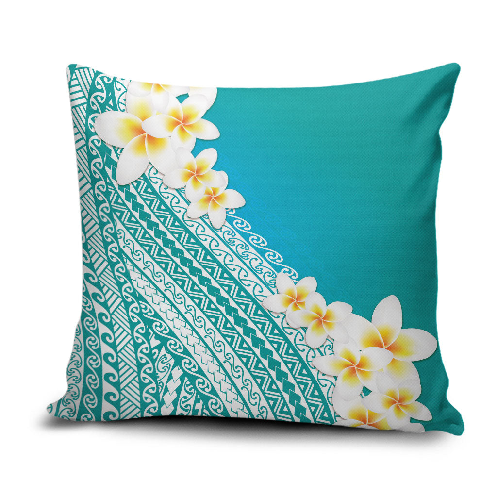 Tahiti Plumeria Tribal Pattern Pillow Cover Wave Style Turquoise LT05 Turquoise - Polynesian Pride