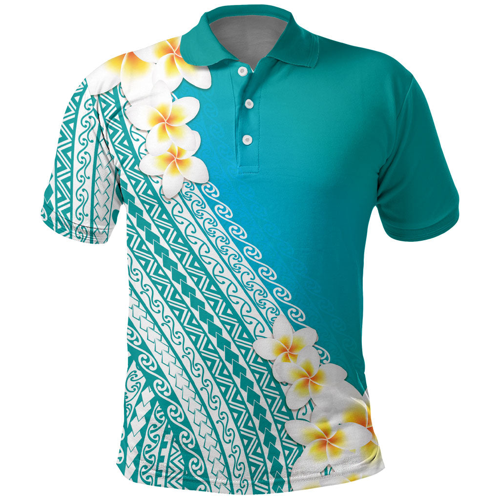 Tahiti Plumeria Tribal Pattern Polo Shirt Wave Style Turquoise LT05 Turquoise - Polynesian Pride