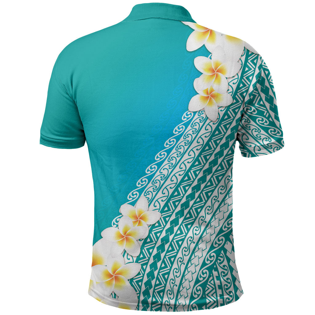Tahiti Plumeria Tribal Pattern Polo Shirt Wave Style Turquoise LT05 - Polynesian Pride