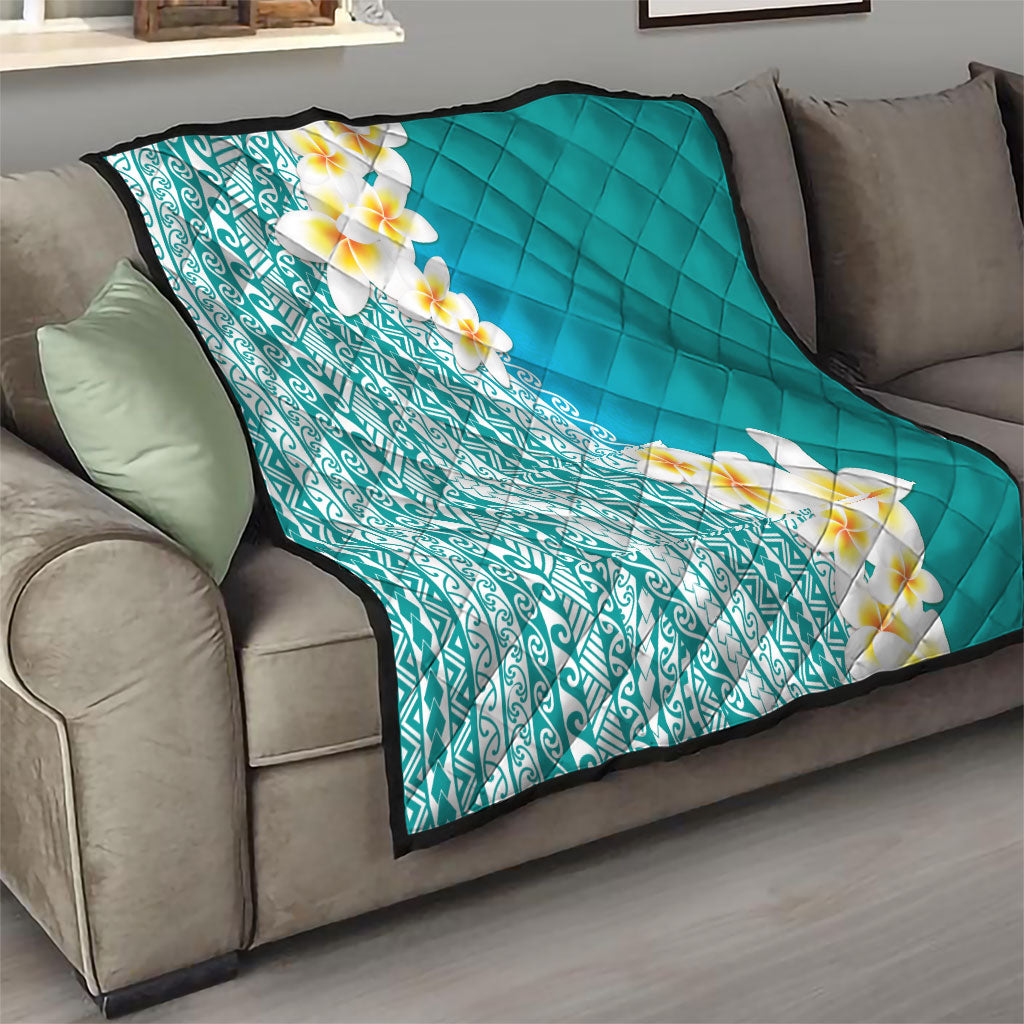 Tahiti Plumeria Tribal Pattern Quilt Wave Style Turquoise LT05 - Polynesian Pride