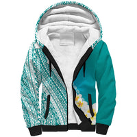 Tahiti Plumeria Tribal Pattern Sherpa Hoodie Wave Style Turquoise LT05 Unisex Turquoise - Polynesian Pride
