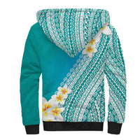 Tahiti Plumeria Tribal Pattern Sherpa Hoodie Wave Style Turquoise LT05 - Polynesian Pride