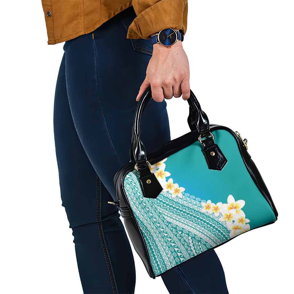 Tahiti Plumeria Tribal Pattern Shoulder Handbag Wave Style Turquoise LT05 - Polynesian Pride