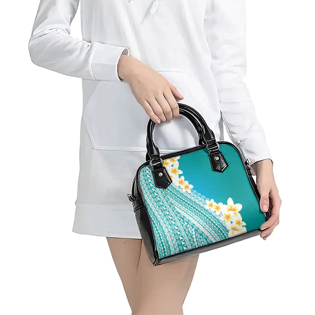 Tahiti Plumeria Tribal Pattern Shoulder Handbag Wave Style Turquoise LT05 - Polynesian Pride