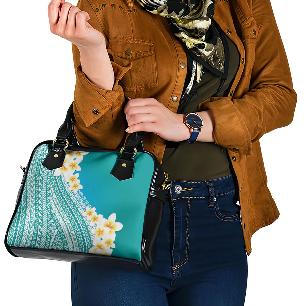 Tahiti Plumeria Tribal Pattern Shoulder Handbag Wave Style Turquoise LT05 - Polynesian Pride