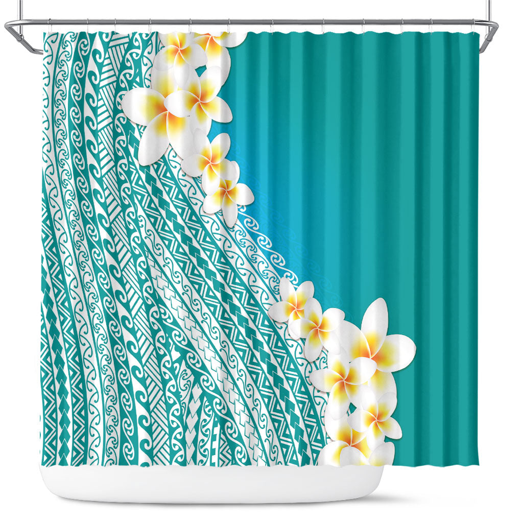 Tahiti Plumeria Tribal Pattern Shower Curtain Wave Style Turquoise LT05 Turquoise - Polynesian Pride