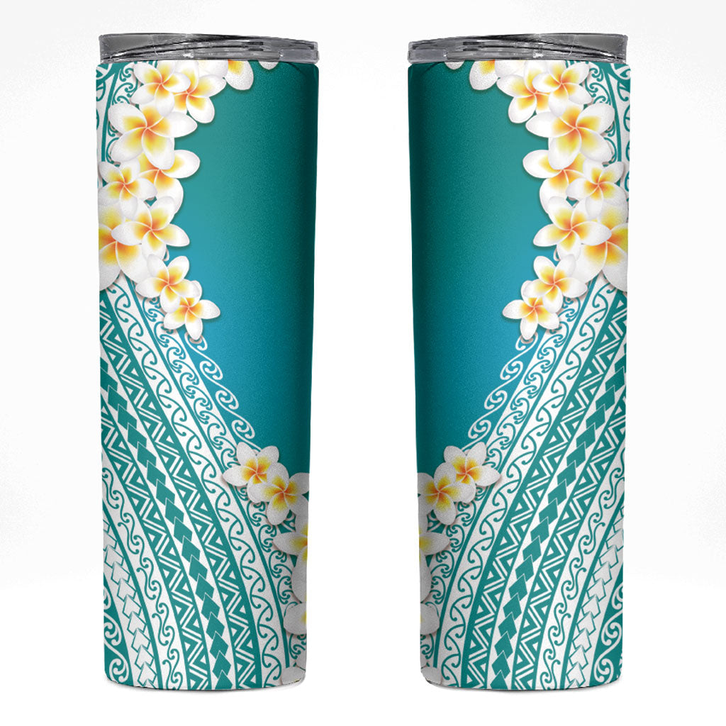 Tahiti Plumeria Tribal Pattern Skinny Tumbler Wave Style Turquoise LT05 Turquoise - Polynesian Pride