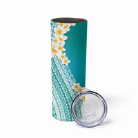 Tahiti Plumeria Tribal Pattern Skinny Tumbler Wave Style Turquoise LT05 - Polynesian Pride