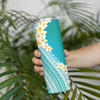 Tahiti Plumeria Tribal Pattern Skinny Tumbler Wave Style Turquoise LT05 - Polynesian Pride
